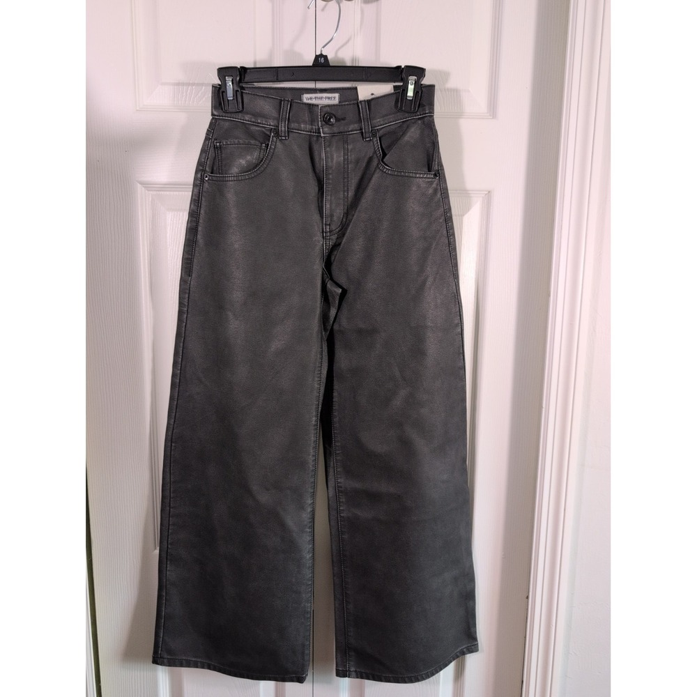Free People Misha Faux Leather Wide Barrel Pant in Black Size 24 NWT